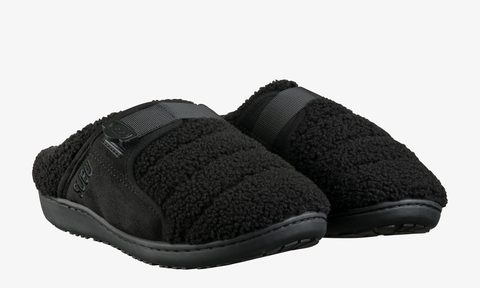 faux fur slippers in black