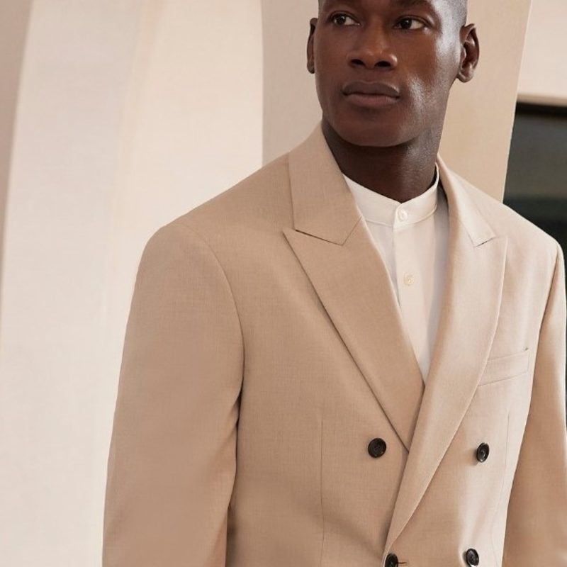 Perry Ellis tan DB suit