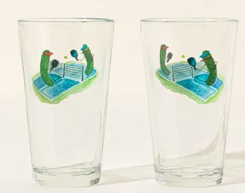 Uncommon Goods Pickles Playing Pickleball Pint Glass Set