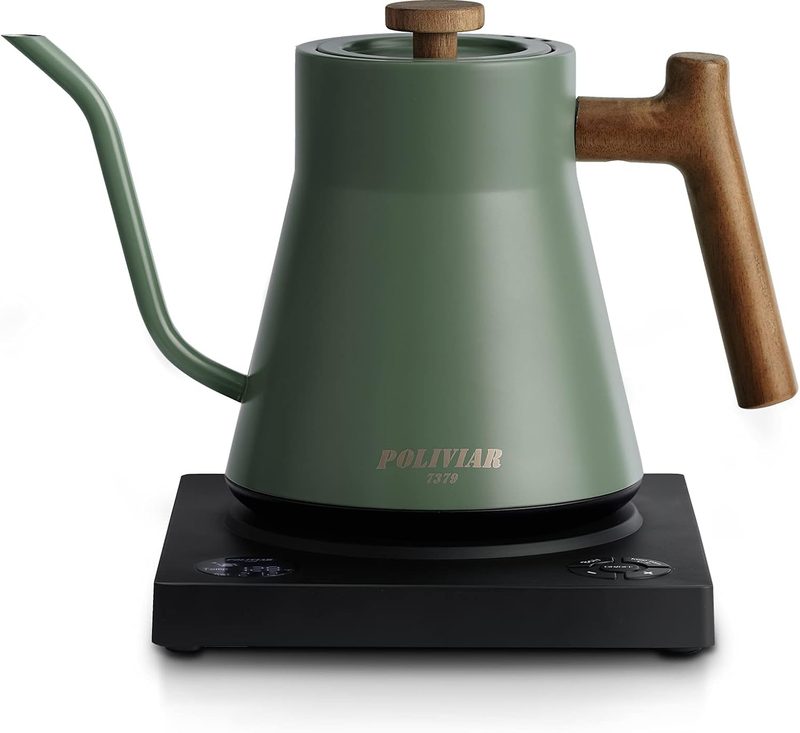 The Poliviar Electric Gooseneck Kettle on a white background.