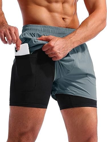 Pudolla Men’s 2 in 1 Running Shorts