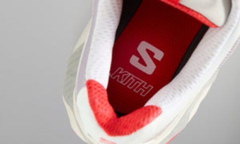 close up on red insole with Kith branding