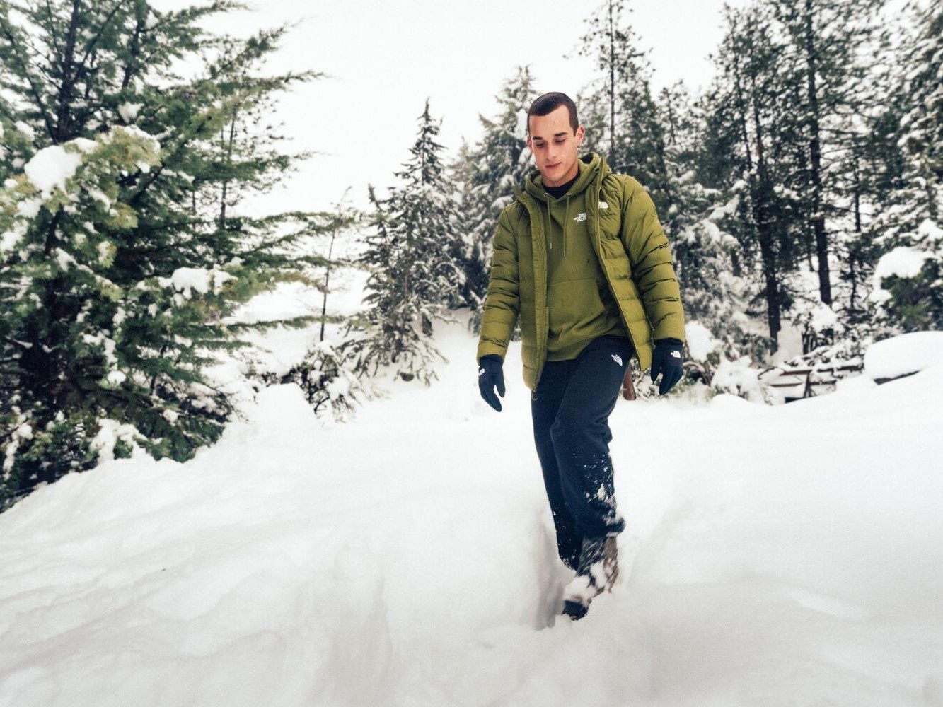 The North Face holiday sale with man wearing outdoor jacket