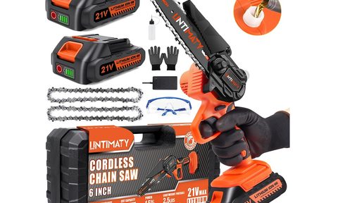 The Untimaty 6-inch Cordless Chainsaw and its accessories.