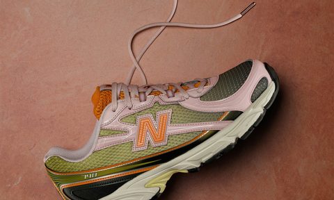 sneaker against coral background