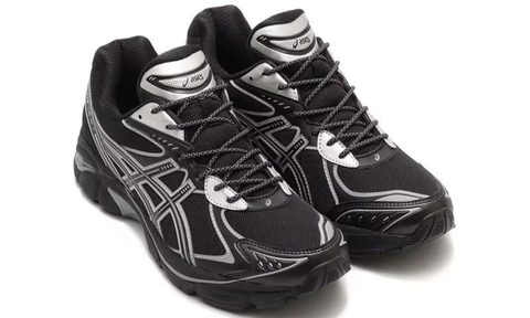 overhead view of black and grey sneakers