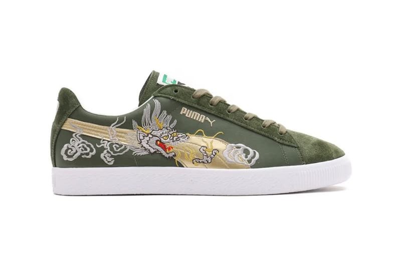 side profile view of green sneakers