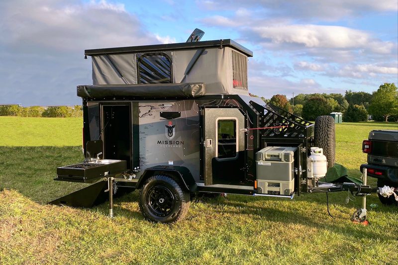 Expanded view of Mission Overland's Trail Dog toy hauler/camper.