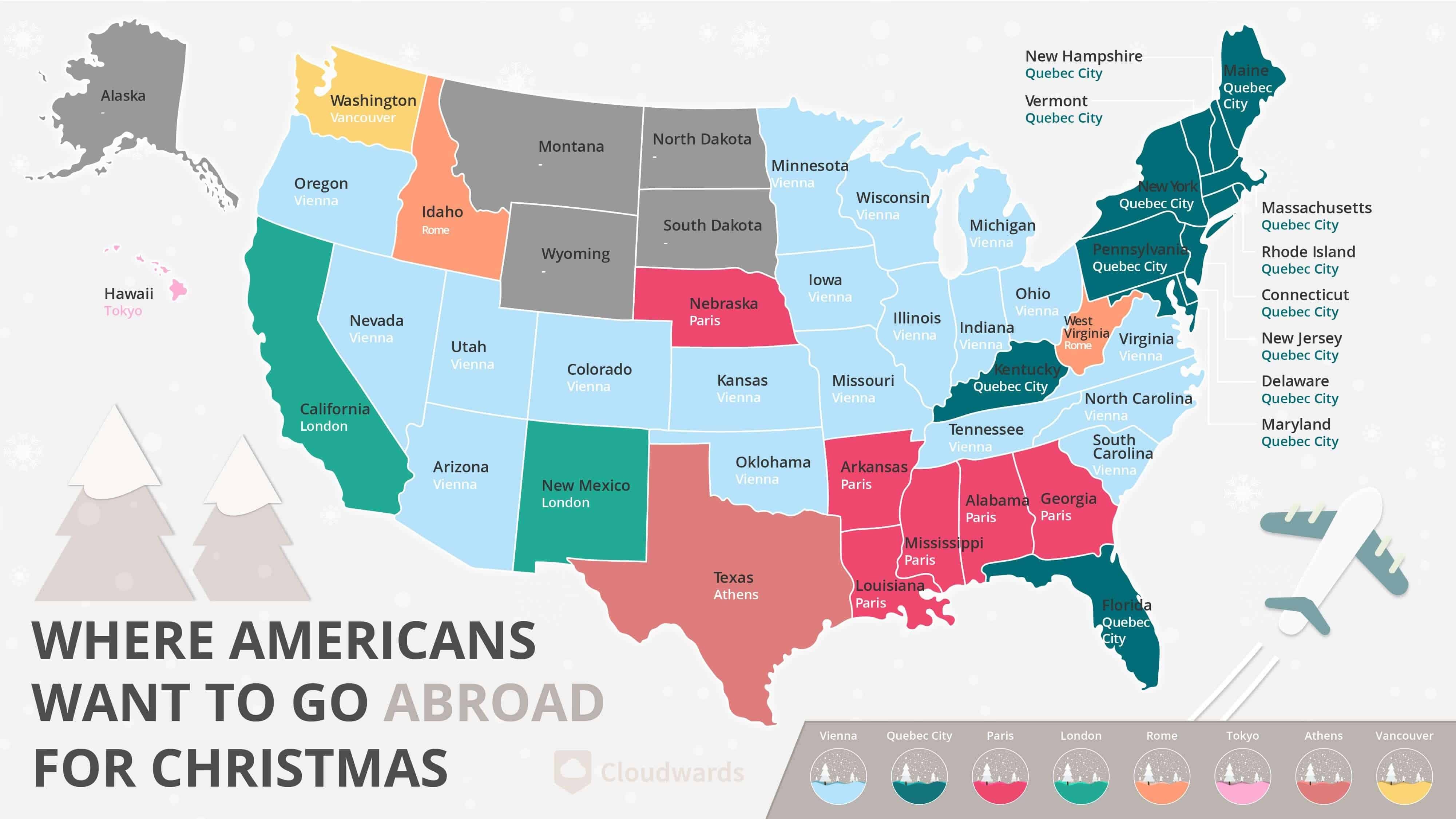 Map of top international Christmas destinations