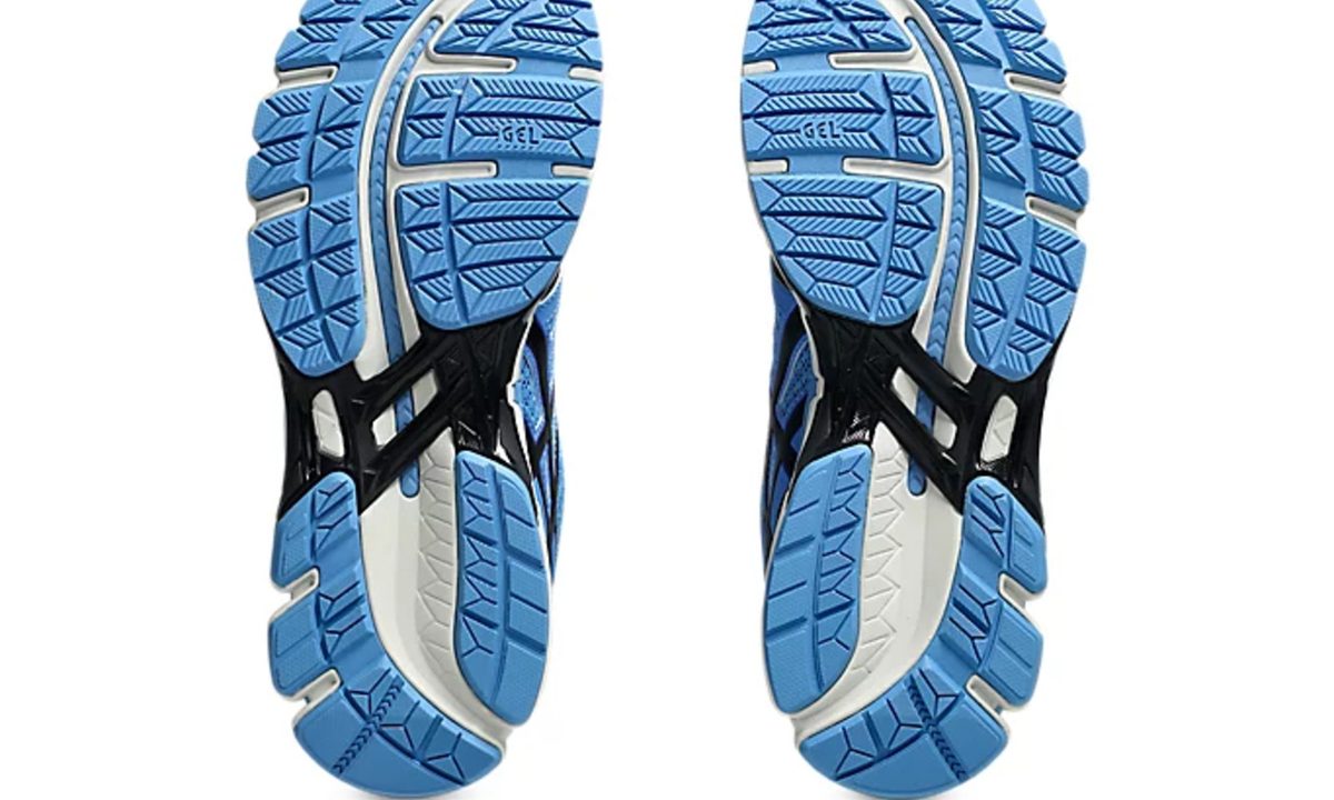 bottom sole of blue sneakers