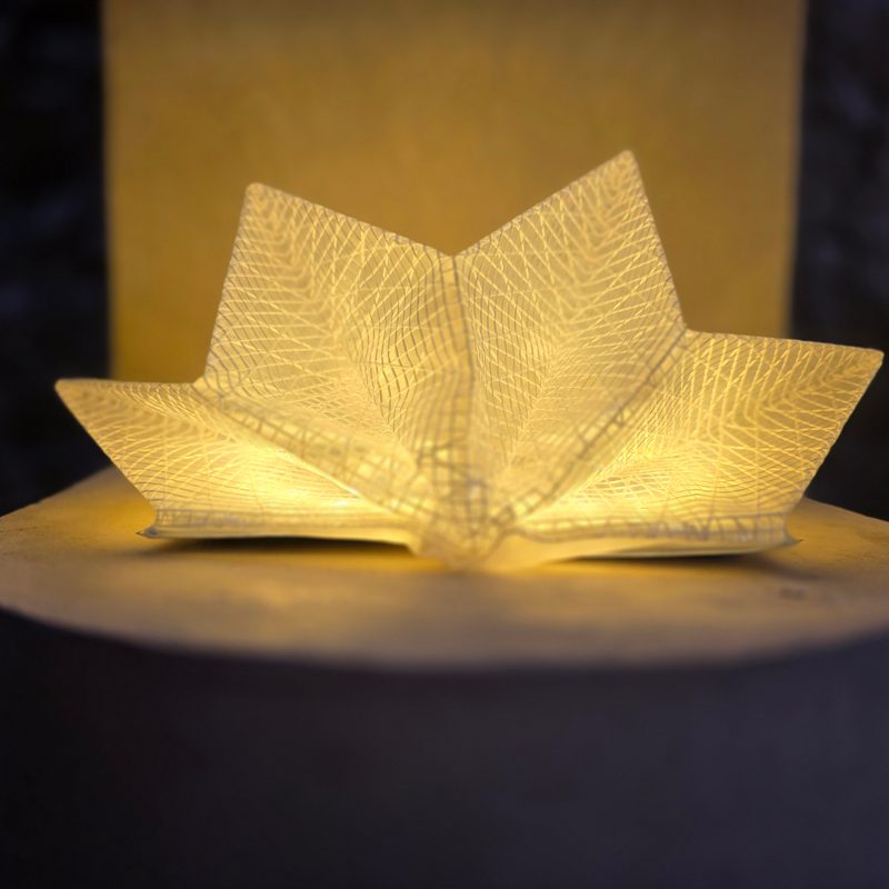 The Solight sitting on a concrete pillar on the high setting with a warm light