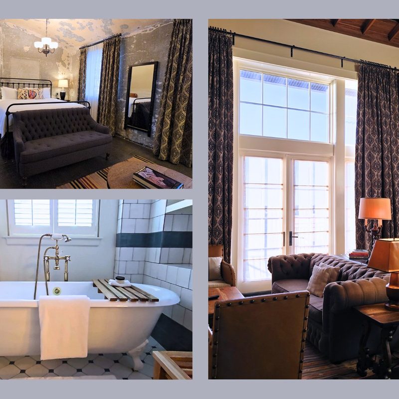 Three views of various rooms in hotel emma