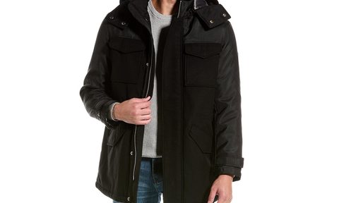 A model wearing the Armani Exchange Caban Wool-Blend Coat.