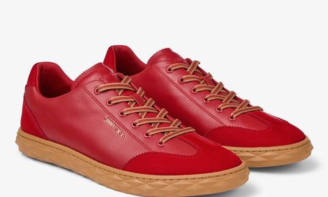 side view of ruby red sneakers