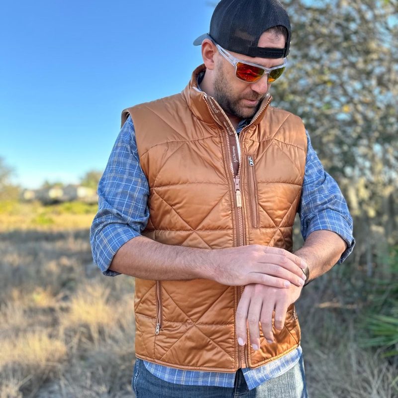 Orange coat sleeveless portrait