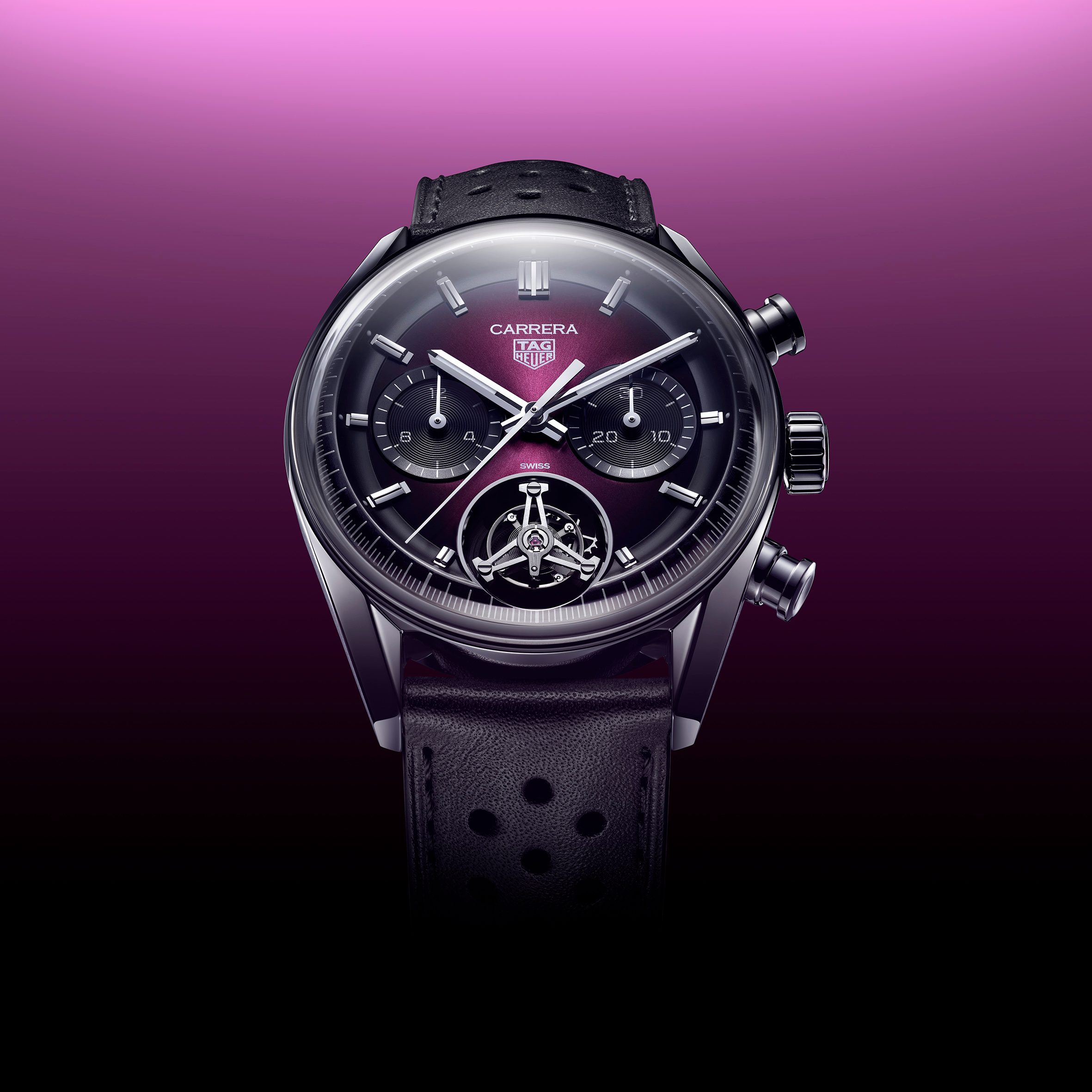Tag Heuer purple tourbillon on purple background