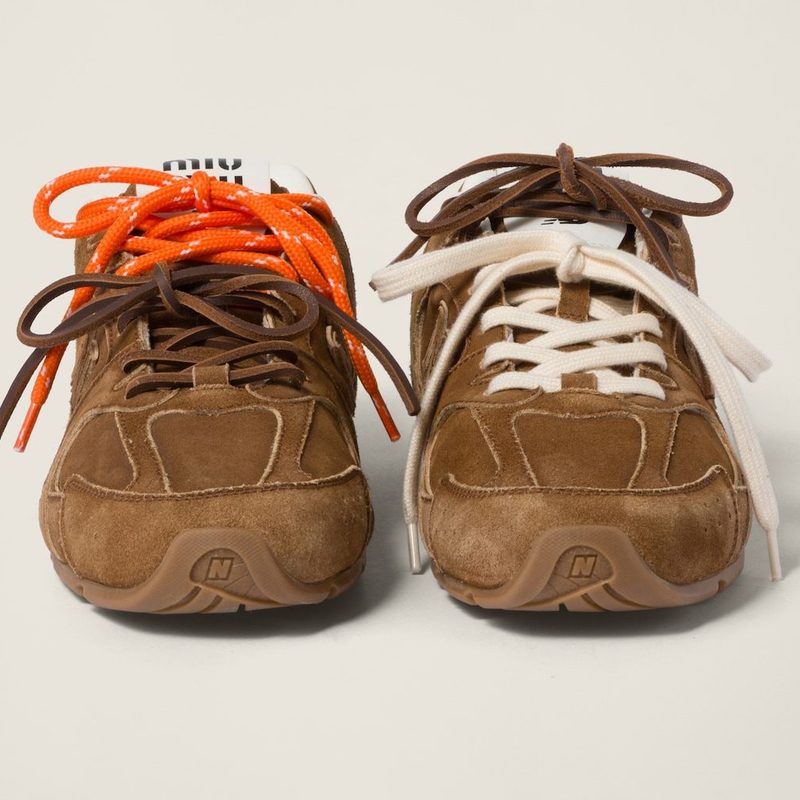 Brown suede New Balance Miu Miu sneakers