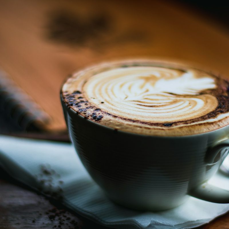 Latte in blue cup