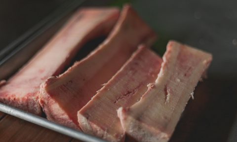 Slices of bone marrow on a tray