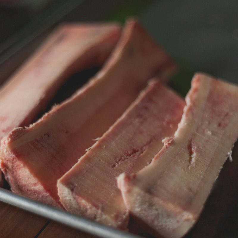 Slices of bone marrow on a tray