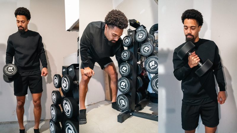 Khalil Shakir lifting Ritfit dumbbells.