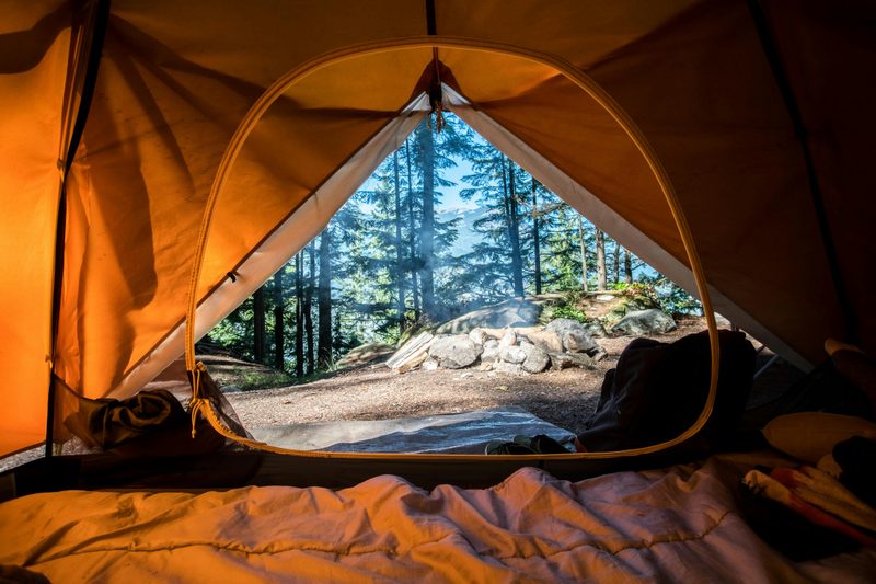 A view from an open camping tent
