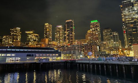 Seattle waterfront at night