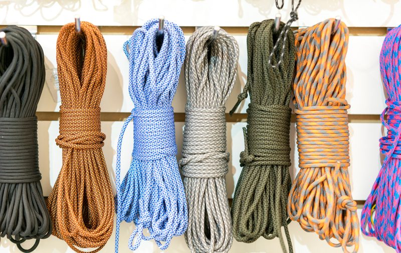 Paracord hanging in bundles