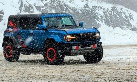 we went to team oneil winter safe school with ford trucks and suvs bronco raptor finishing the slalom course