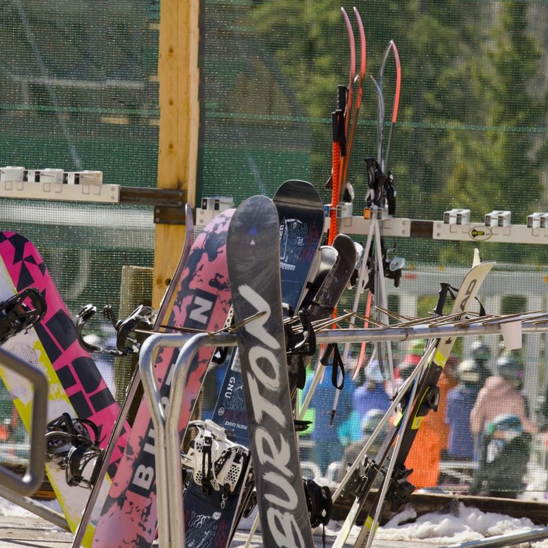 Skis on a rack at Ski Santa Fe