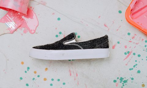 black hairy converse slip on sneakers