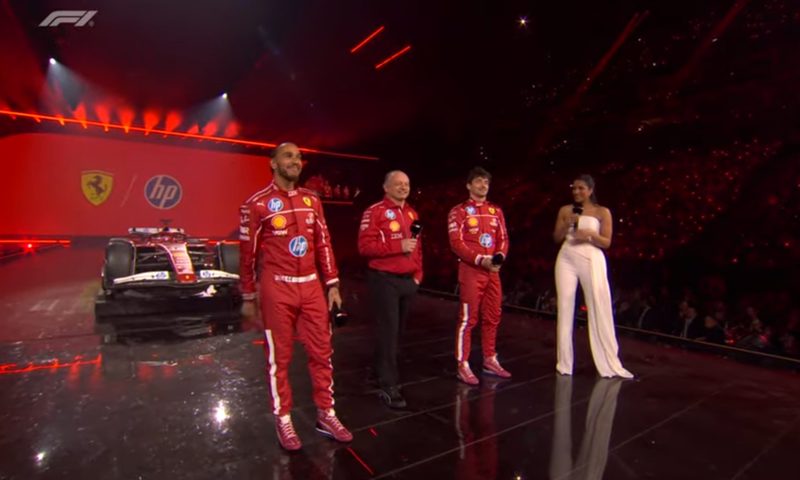F1 75 Live - Ferrari drivers Lewis Hamilton and Charles Leclerc with Team Principal and Ariana Bravo.