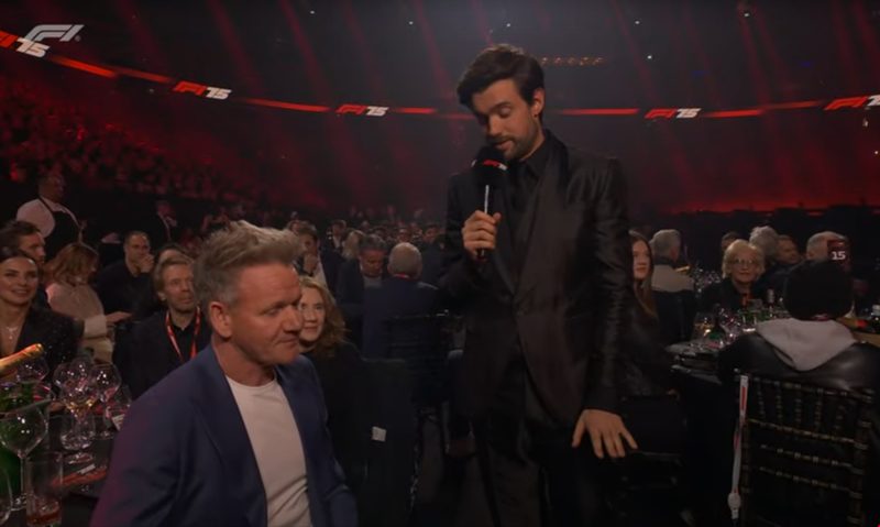 F1 75 Live - Host Jack Whitehall joking with Gordon Ramsay.