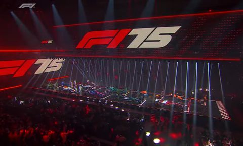 F1 75 Live all teams and cars on the extended stage at the 02 Arena in London.
