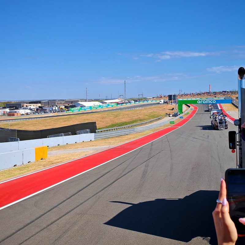 View from a truck during an F1 track tour at COTA
