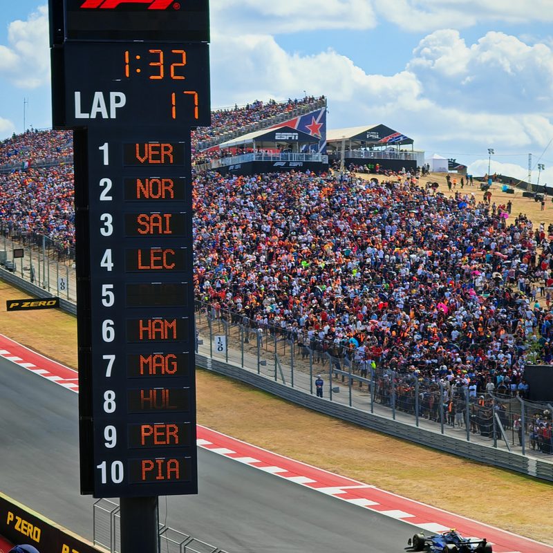 A leaderboard during the 2024 US GP Sprint Race
