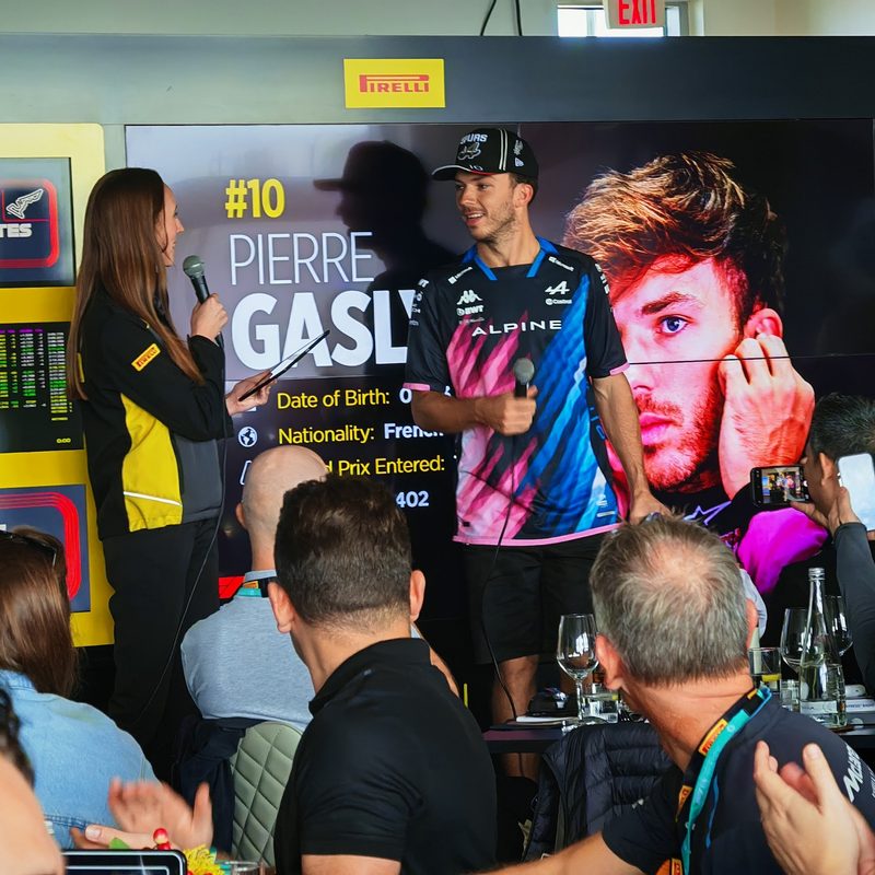 Pierre Gasly giving a driver talk before the 2024 US GP
