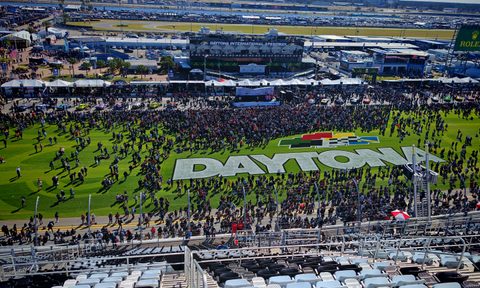 The Daytona 24 with the track crowded pre-race