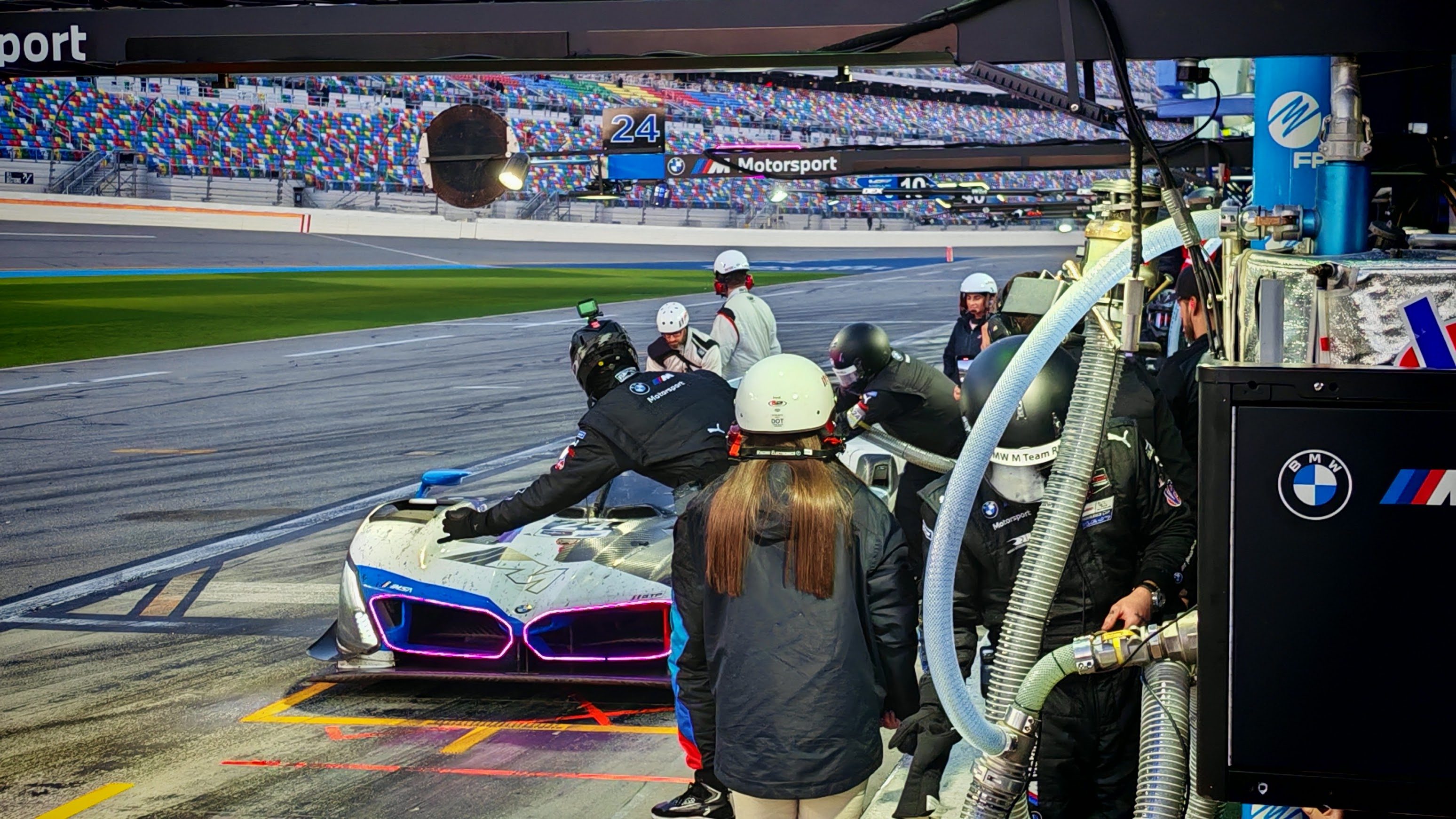 One of BMW's GTP cars in the pits at the Rolex-24