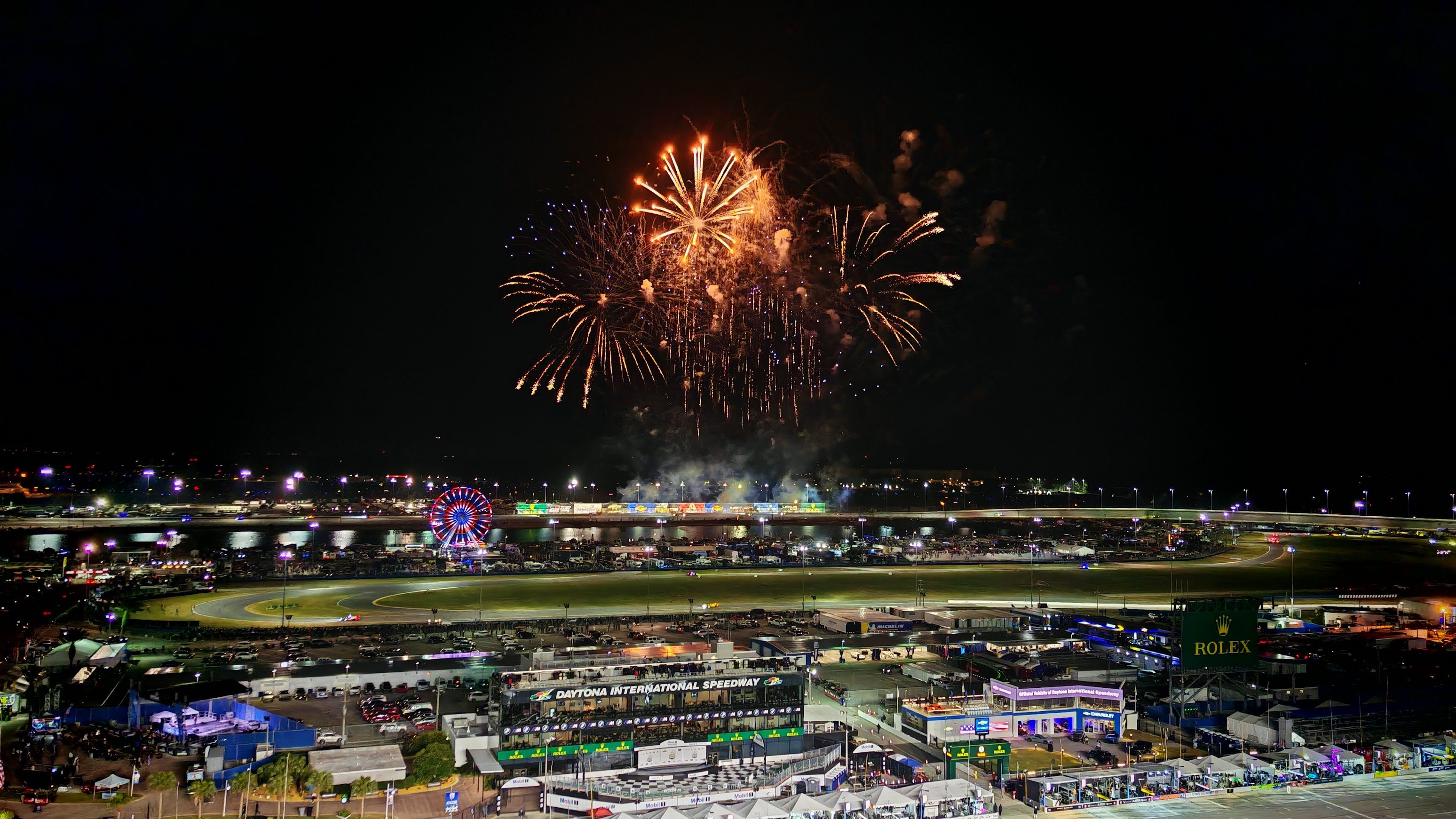 Fireworks above the Daytona International Speedway