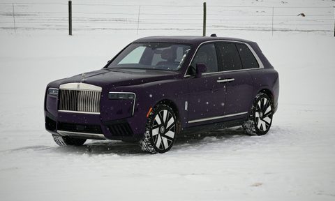 A Rolls-Royce Cullinan Series II in purple on ice