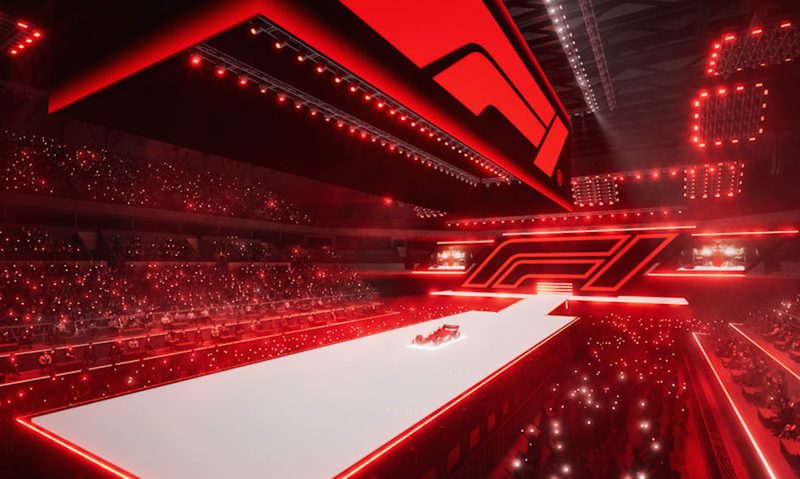 Inside a rendering of the F1 launch event at the O2 Arena.