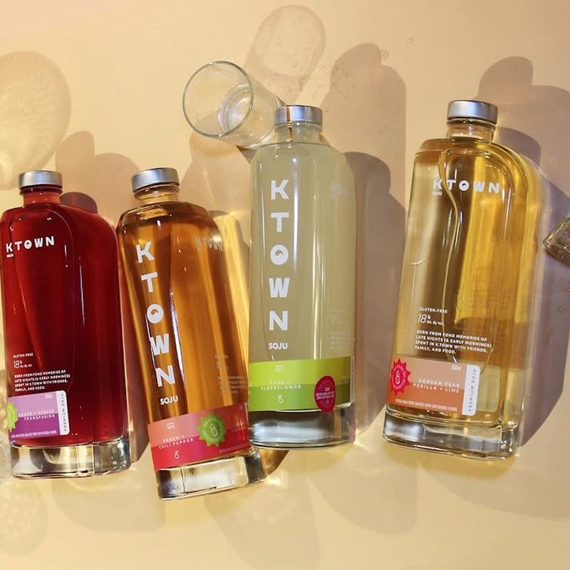Four KTOWN soju bottles