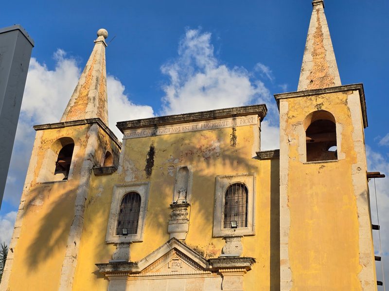 historic yellow church in merida