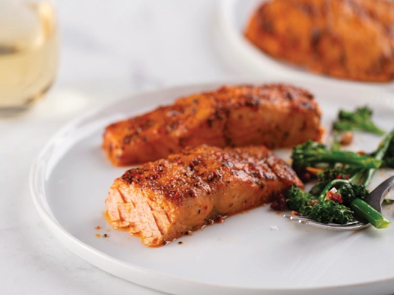 The Omaha Steaks Marinated Salmon Fillets on a plate.