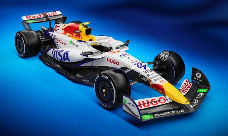 Racing Bulls 2025 F1 car, the VCARB 02 right front three-quarter view.