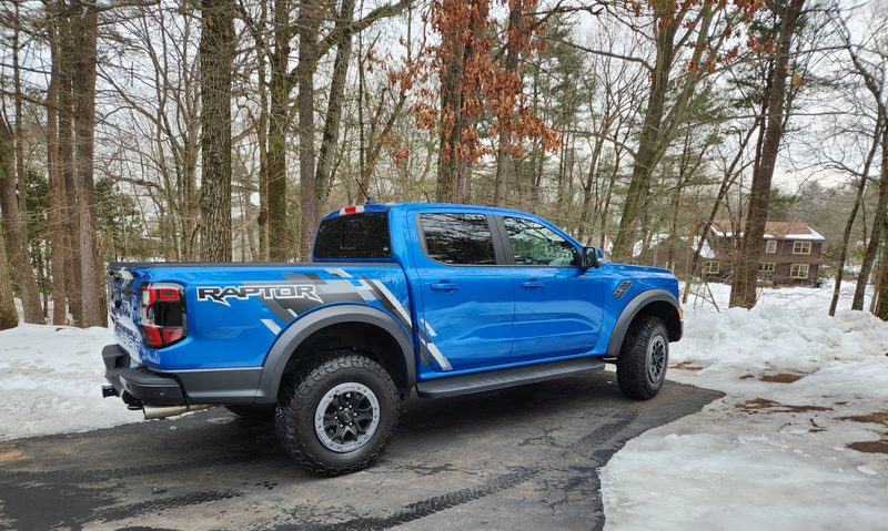 Ranger Raptor arrives at my home right rear three-quarter view.