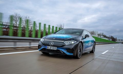 road tests start on mercedes solid state ev battery testing a race track with amg left front three quarter view