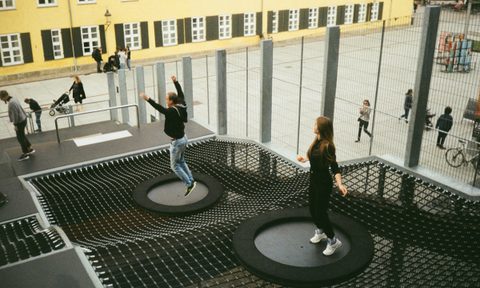 rebounder trampoline people jumping outside