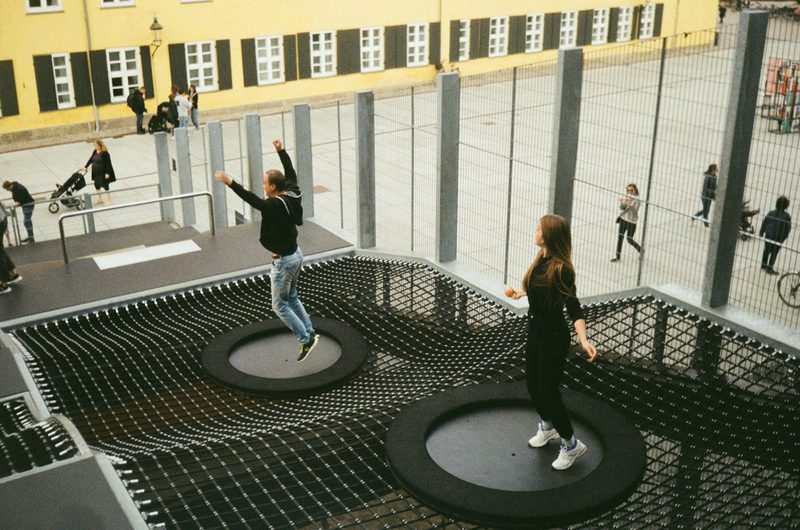 rebounder trampoline people jumping outside